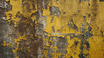 This high-resolution photograph captures the texture of a deteriorating yellow wall, highlighting the beauty in decay with its peeling paint and weathered surface