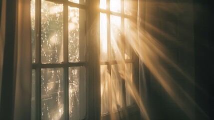 Free photos of sunlight filters through the window into a dark room as the sun sets