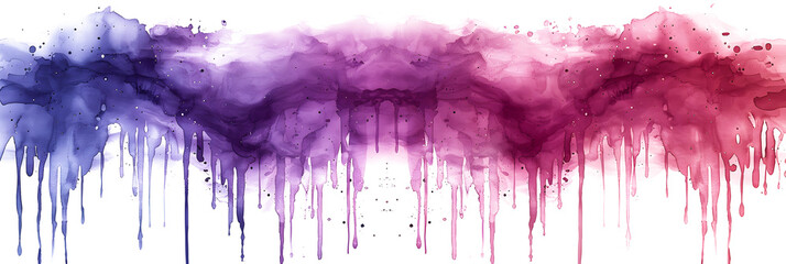 Purple and pink dripping watercolor paint stain on transparent background.