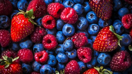 Close up of blueberries and raspberries