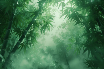 A tranquil bamboo forest, with towering stalks swaying gently in the breeze and echoing with the calls of hidden creatures. Concept of bamboo groves. Generative Ai.