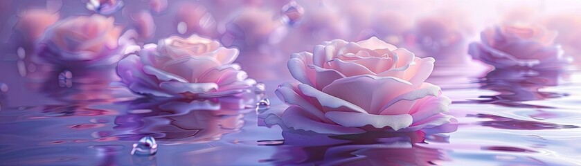 Soft pastel roses floating in a dreamlike purple haze