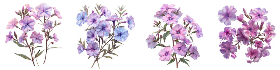 Wild Phlox Flowers  Hyperrealistic Highly Detailed Isolated On Transparent Background Png File