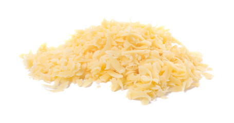Pile of tasty grated cheese isolated on white
