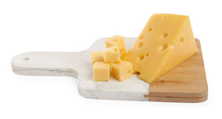Cut fresh delicious cheese isolated on white