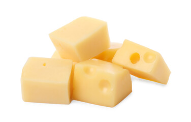 Cubes of delicious cheese isolated on white