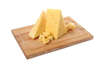 Cut fresh delicious cheese isolated on white