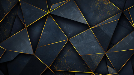Elegant Dark Blue Abstraction: A Luxurious Composition of Geometric Triangles, Golden Stripes, and Mysterious Depth on a Black Canvas