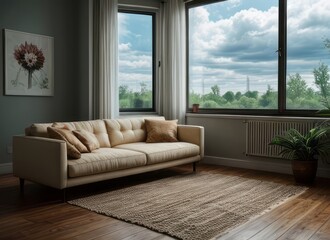 Sofa in living room with copy space interior