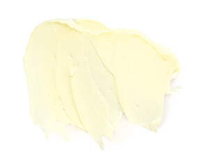 Tasty butter on white background, top view