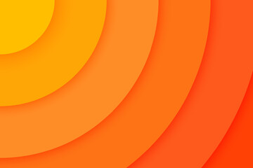 Cornered orange concentric circles banner. Sun, sunlight, sunrise or sunburst background in paper cut style. Sonar wave, radiating, epicenter, radar signal, target wallpaper. Vector illustration.