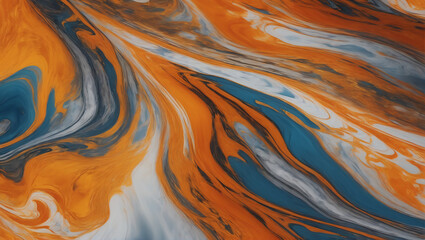 An image of marble-like patterns melting under a cascade of vibrant-colored goo, blending hues of molten gold, fiery orange, and shimmering silver against a backdrop ULTRA HD 8K - obrazy, fototapety, plakaty