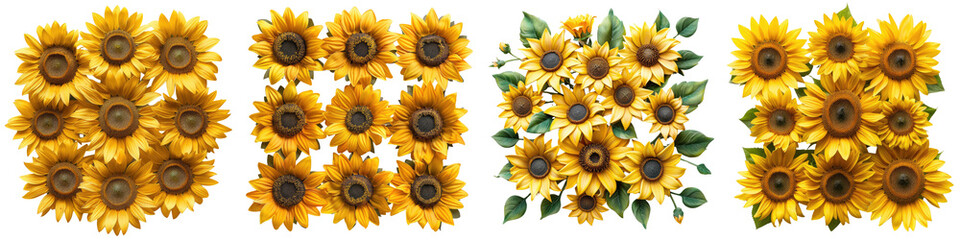 Sunflowers Flowers Top View Hyperrealistic Highly Detailed Isolated On Transparent Background Png File