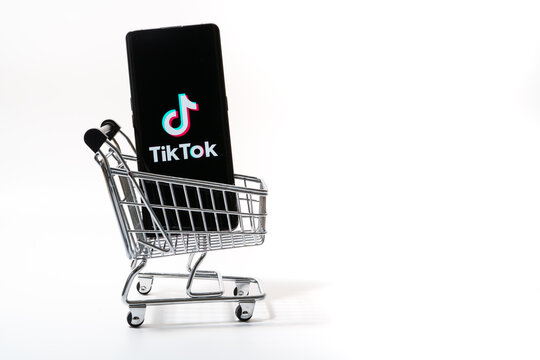 TikTok app logo seen on the screen of smartphone. Stafford, United Kingdom, April 28, 2024