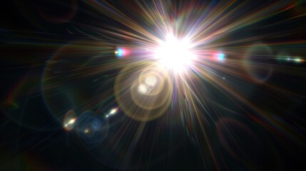 colorful light explosions forming abstract stars on black background - obrazy, fototapety, plakaty