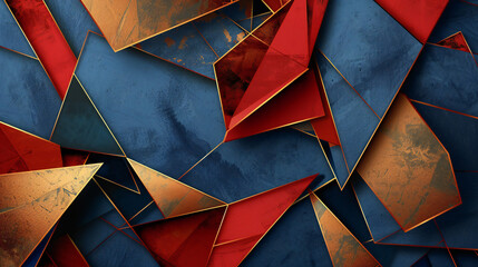 Abstract Geometric Artwork: A Symphony of Blue, Red, and Gold in an Elegant and Modern Masterpiece