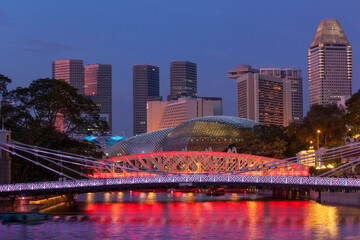 Singapore skyline and Cavenagh Bridge