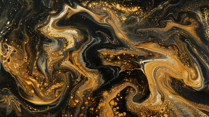 Dynamic Abstract Art: An Elegant Composition of Black and Gold Hues in a Fusion of Fluid Lines and Shapes