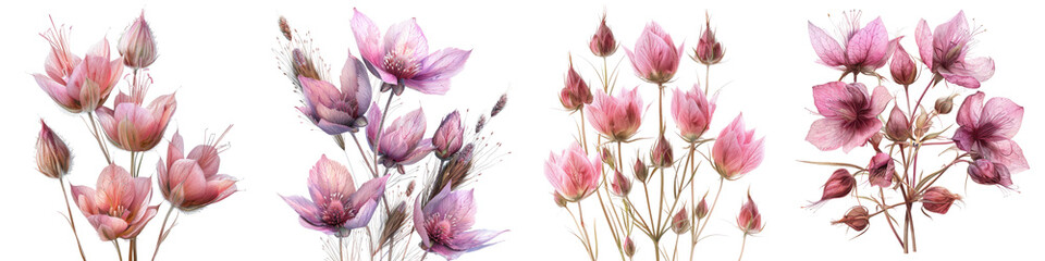 Prairie Smoke Flowers  Hyperrealistic Highly Detailed Isolated On Transparent Background Png File
