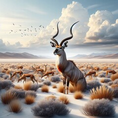 antelope in the desert - obrazy, fototapety, plakaty