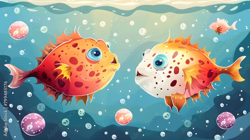 Wall mural puffer fish vector collection design
