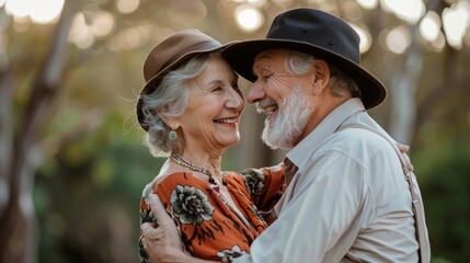 Happy elderly couple photoshoot retirement hobby accomplished musician dancer studio personality profile aging gracefully