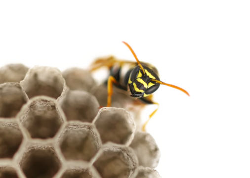 European wasp in nest, Polistes associus, isolated on white 