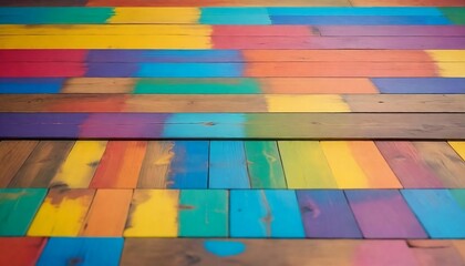 old rustic abstract painted wooden wall table floor texture - wood background panorama banner long, rainbow painting colors LGBT, seamless pattern created with generative ai