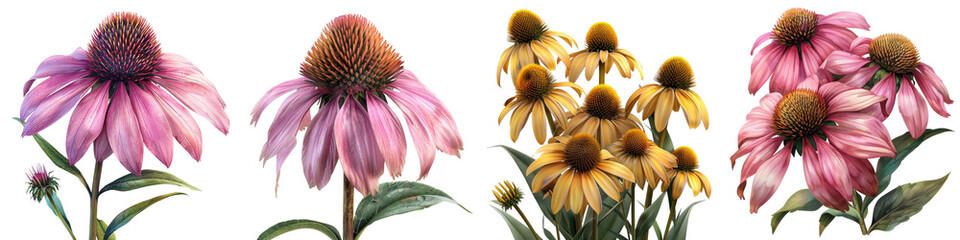 Prairie Coneflower Flowers Hyperrealistic Highly Detailed Isolated On Transparent Background Png File