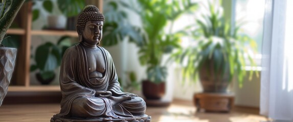 Buddha Statue Inside House 🏠🎎 Spiritual Home Decor Illustration