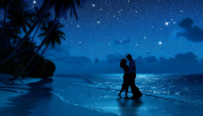 Clipart of a couple dancing under the stars on a beach in the Maldivesar74v60 Generative AI