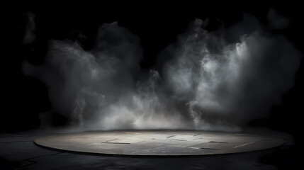 Dark booth background with smoke rising from the floor