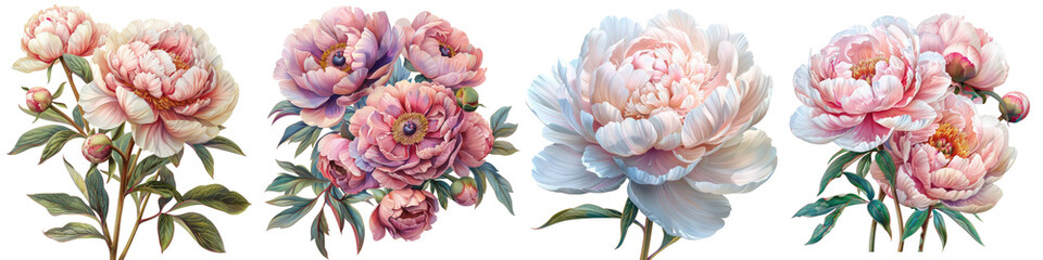 Peonies Flowers Hyperrealistic Highly Detailed Isolated On Transparent Background Png File