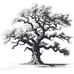 an ancient oak tree on a white background - obrazy, fototapety, plakaty