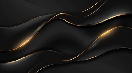 modern luxury black background wave gold lines