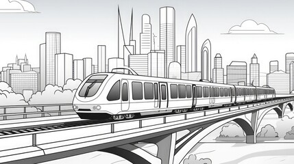 City Center Sketch Train 🚂🏙️ Urban Landscape Illustration