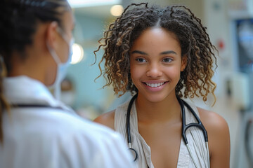 A medical professional educates the patient about the importance of vaccinations and helps them schedule necessary immunizations. Concept of vaccination education and promotion. Generative Ai.