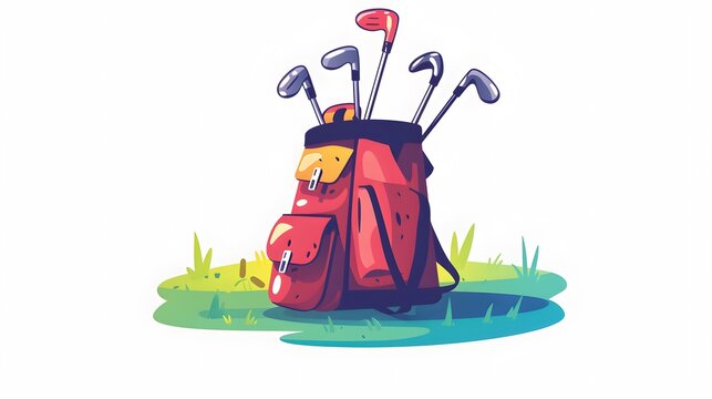 red golf bag with clubs on green grass clip art preview