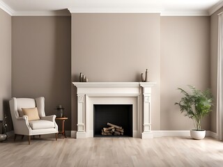 A traditional fireplace with empty shelves and empty walls in an elegant design.