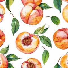 peach seamless pattern, watercolor, white background pink color palette