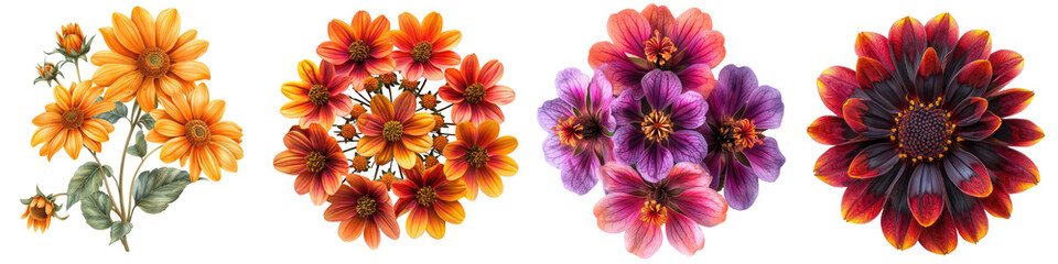 Mexican Hat Flowers Top View Hyperrealistic Highly Detailed Isolated On Transparent Background Png File