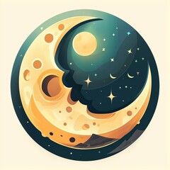 Night Sky with Moon and Stars 🌕⭐ | Cartoon-Style Illustration for Dreamy and Whimsical Designs ✨