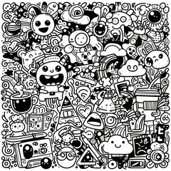 Vector illustration of Doodle Cute Character background ,Hand drawing Doodle cute character, suitable for book cover, t-shirt design