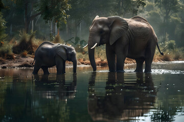 elephants in the water