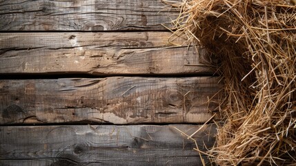 Top view of a hay frame on a wooden background with room for text