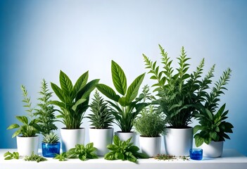 Row of potted plants on a wooden table