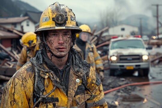Heartwarming rescuers portrait, honoring bravery and compassion of those who dedicate their lives to saving others, capturing courage and selflessness of rescue workers in powerful visual narrative