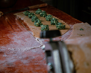 cooking noodles with basil filling