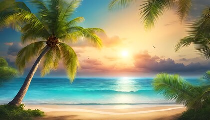 Fototapeta premium Blurred tropical beach background. Summer vacation. 