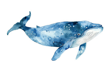 Minimalistic watercolor of whale on a white background, cute and comical,